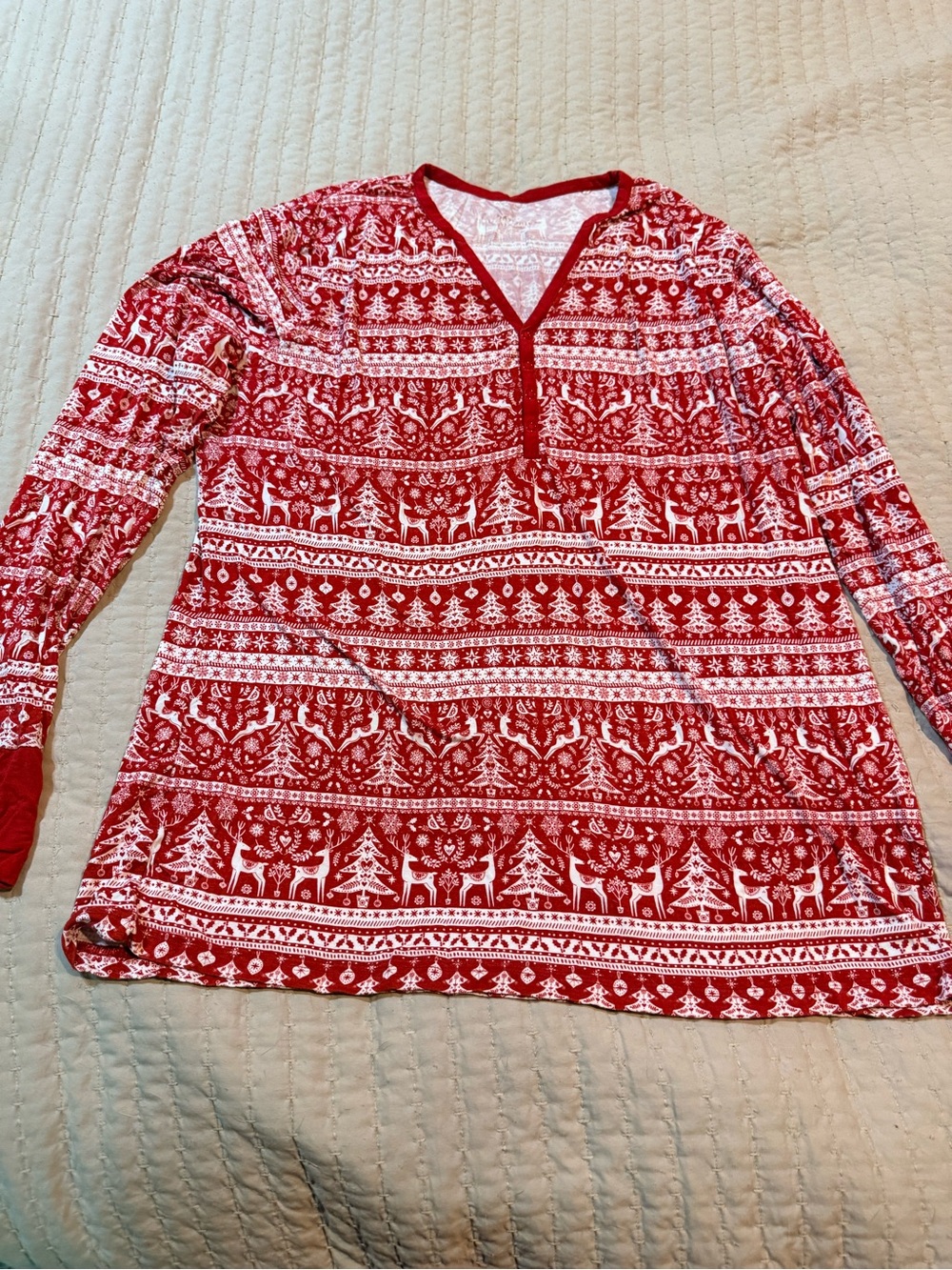 Little Sleepies Red and White Holiday V-Neck Pajama Top